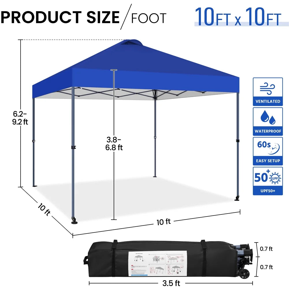 Renwick 10x10 Ft Instant Pop Up Canopy with One Push To Lock Setup Mechanism, Blue