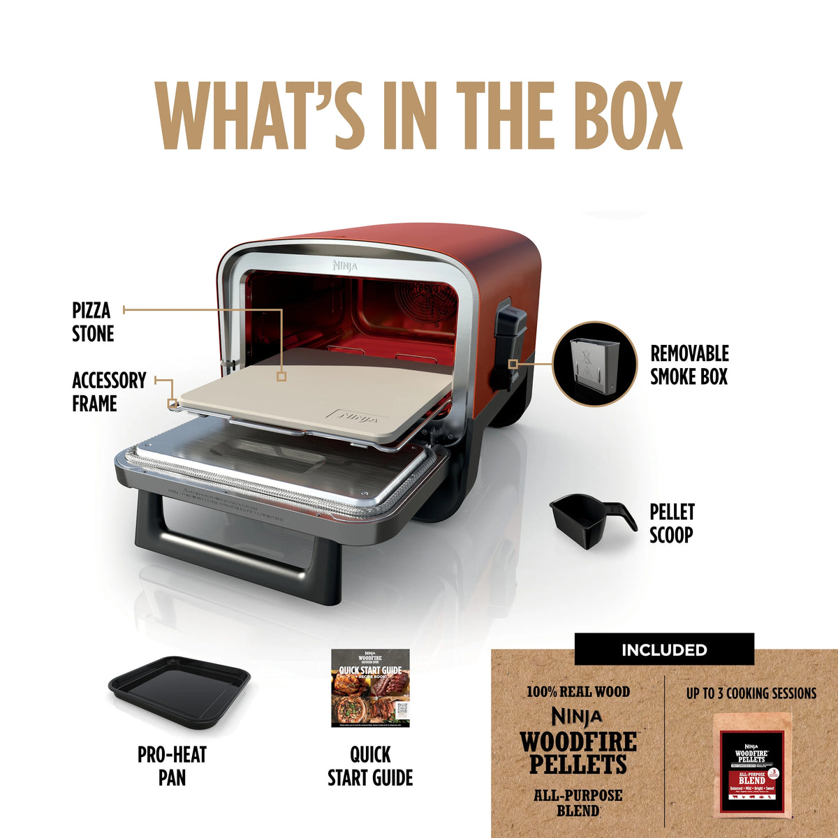 Ninja Woodfire? Pizza Oven, 5-in-1 outdoor oven, 5 Pizza Settings, Ninja Woodfire? Technology, up to 700F heat, BBQ smoker, Electric?