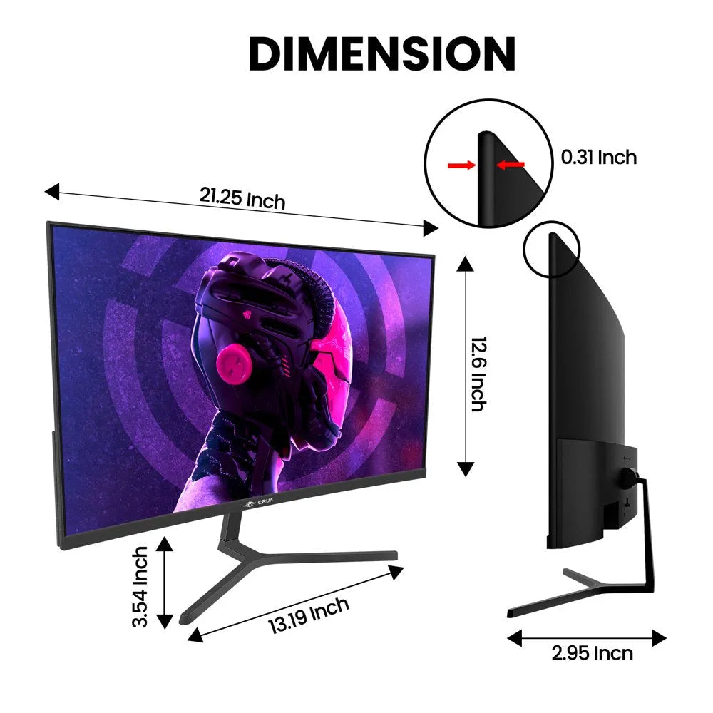 CRUA 24" 180Hz Curved Gaming Monitor - FHD 1080P Frameless Computer Monitor, AMD Freesync, Low Motion Blur,Dp&Hdmi Port, Black