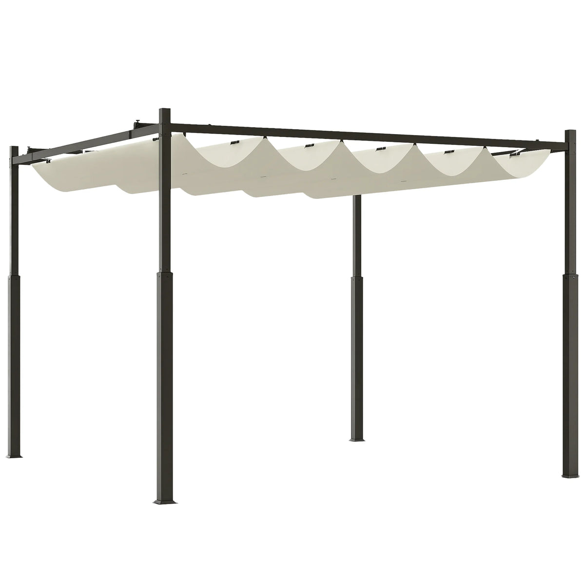 Outsunny 10' x 10' Retractable Pergola with Magnetic Fixture, UPF30+ Patio Pergola, Cream White