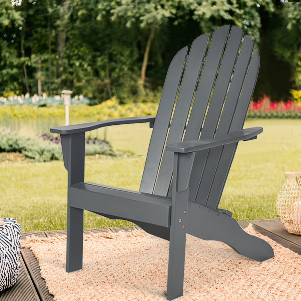 Costway Outdoor Adirondack Chair Accent Chair Solid Wood sturdy Patio Garden Deck Furniture Gray