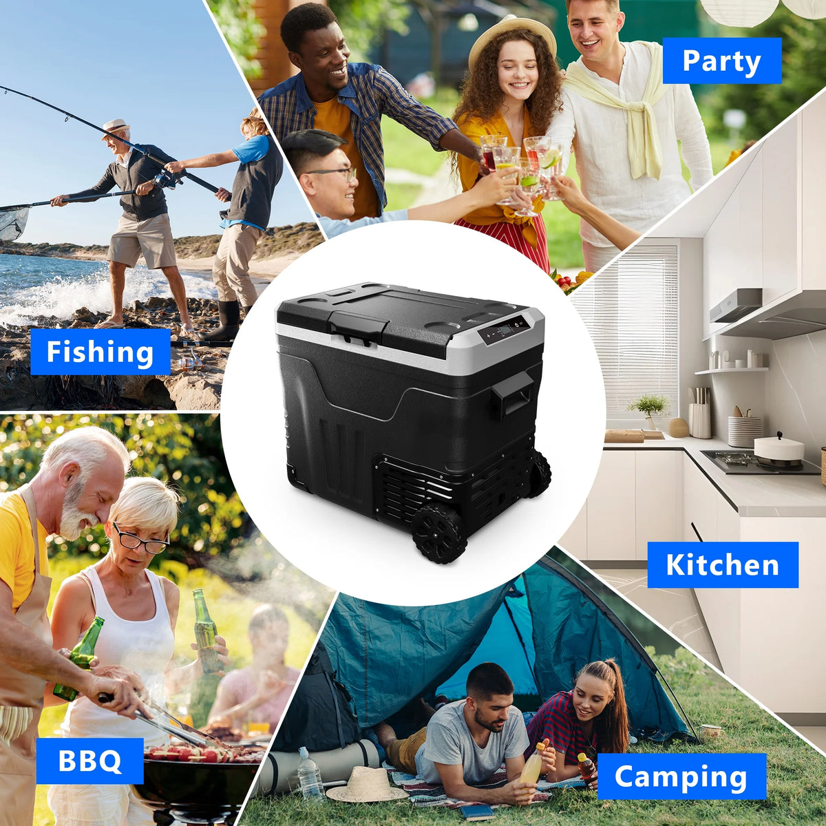 Simzlife 12V Car Refrigerator, 37QT Electric Cooler DC/AC, -4 ~68, RV Freezer Fridge Cooler with Wheels & 2 Baskets