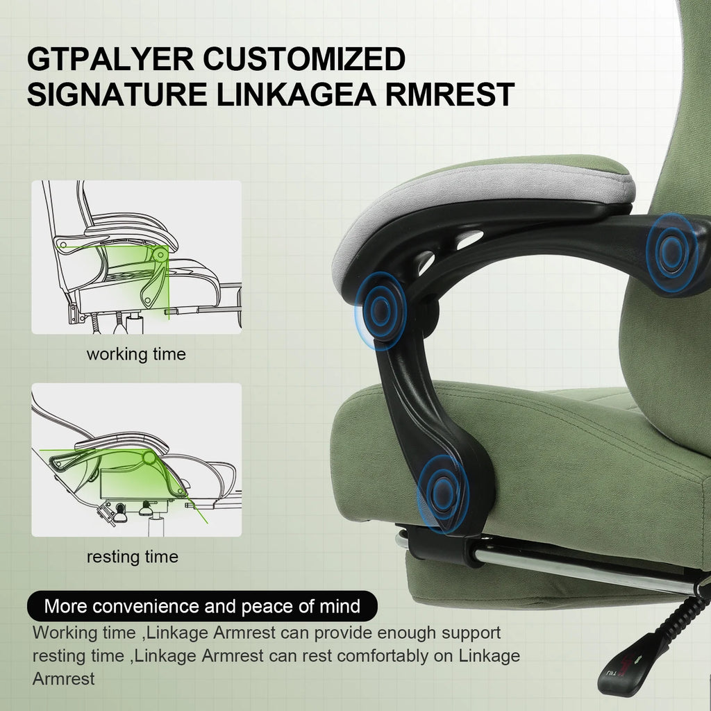GTPLAYER Ergonomic High Back Pocket Spring Cushion Gaming Chair with Footrest & Linkage Armrests, Black