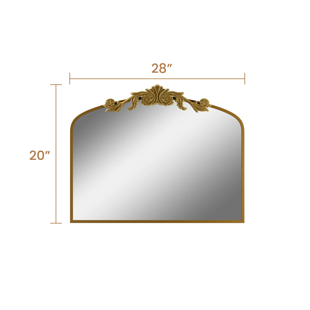 Swafrrt 28x20 inch Gold Arch Mirror, Vintage Lace Wall Mirror, Aluminum Frame, Baroque Gold Lace Bathroom Mirror, Suitable for Wall, Tempered Glass, Can Hung Vertically or Tilted