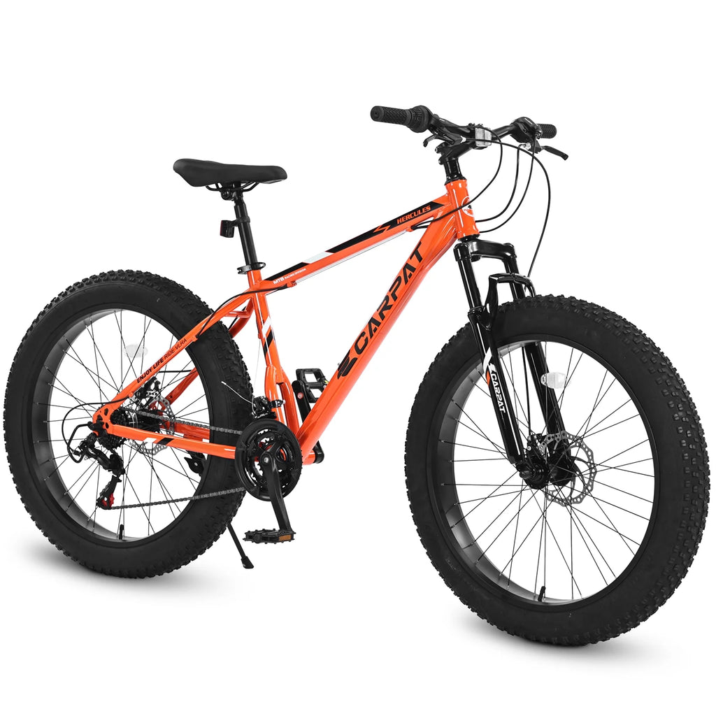 Ambifirner 26 inch City Bike Fat Tire Mountain Bike - Full Shimano 21 Speed - Dual Disc Brake - High-Carbon Steel Frame - Front Suspension for Gift
