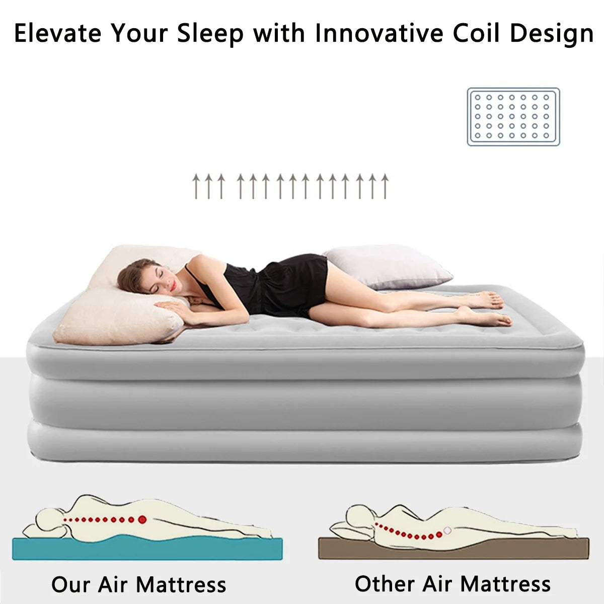 AJONALAA 18in Queen Air Mattress with Headboard, Inflatable Mattress Airbed for Camping