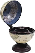 Green & Brown Tabletop Globe Wine Stand - Eucalyptus Wood with Antique Replica Frescoes and 16th  Nautical Maps - Assembly Required