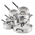 KitchenAid 5-Ply Clad 10 Pcs Stainless Steel Cookware Induction Pots and Pans Set, Dishwasher Safe, Metal Utensil, Broiler and Oven Safe to 500F, Polished Stainless Steel