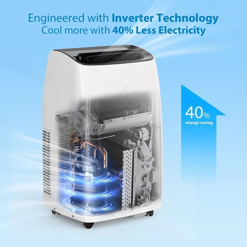 Portable Air Conditioners, 14000 BTU Air Conditioner for Rooms Up to 750 Sq.Ft, AC Unit with Heat, Sleep Mode, Dehumidifier, Fan, Remote Control, 24H Timer, Easy Setup for Bedrooms, Black Top