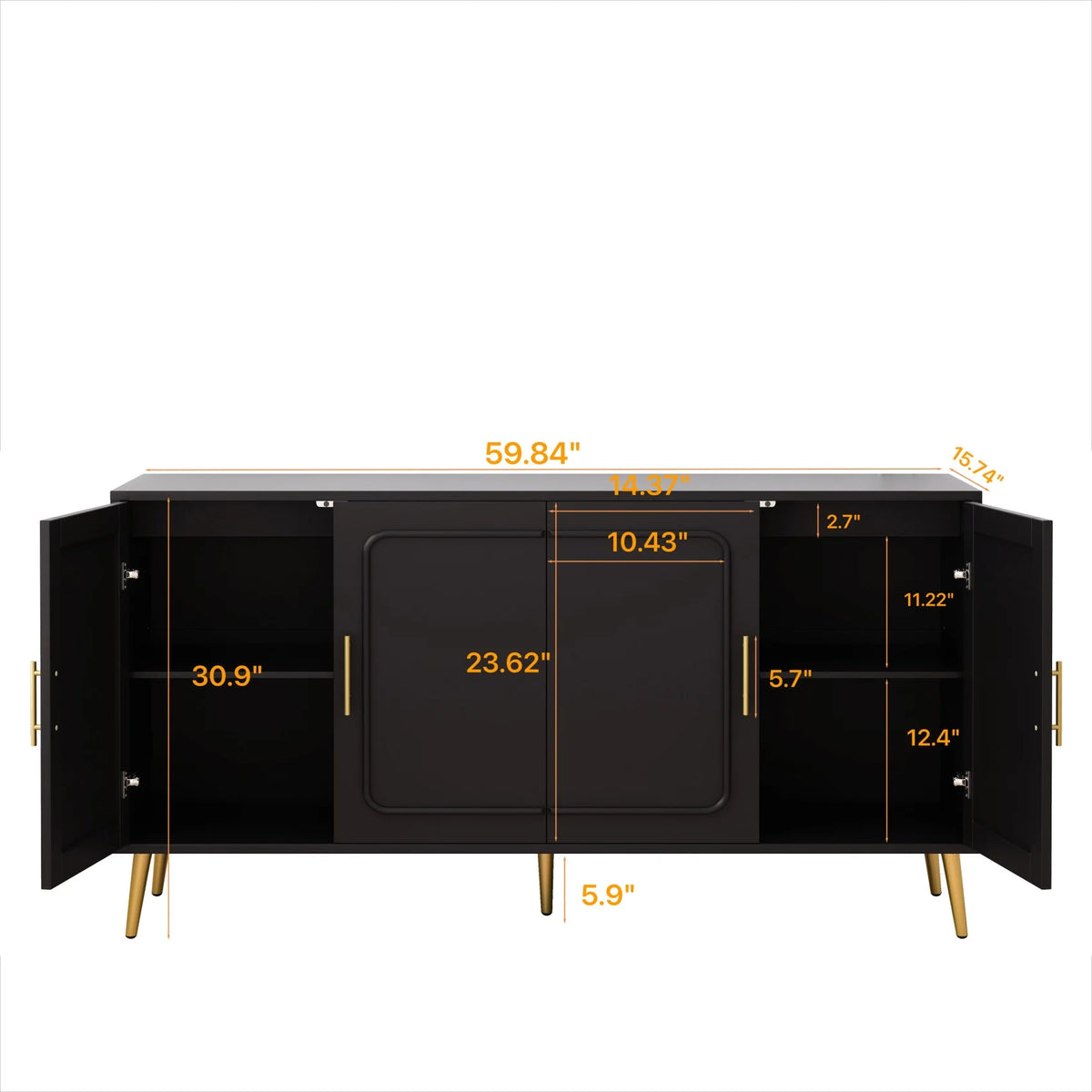 Large 4-Door Storage Cabinet with Adjustable Shelves, Modern Multi-Room Organizer for Living Room, Kitchen, Bedroom, Hallway - Blue