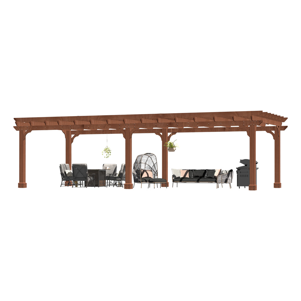 VEIKOUS 12'x10' Cedar Wood Pergola w/ Flat Roof and Ground Stakes for Outdoor Patio, Garden, Deck