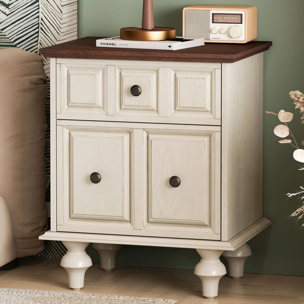 20.47"Vintage Nightstand with 2 Drawers and Roman Column Legs, Solid Wood Bedside End Table, Bedside Cabinet for Bedroom, Living Room(Set of 2)