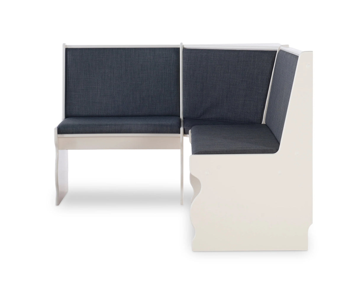 Linon Weston Corner Dining Breakfast Nook with Table and Bench, Seats 5-6, White Finish with Charcoal Fabric