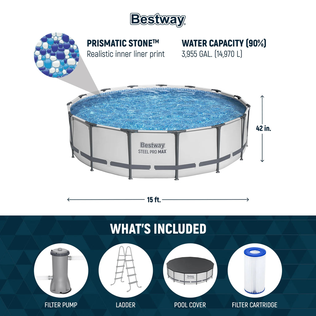 Open Box Bestway Steel Pro Max 15'x42" Frame Above Ground Pool Set