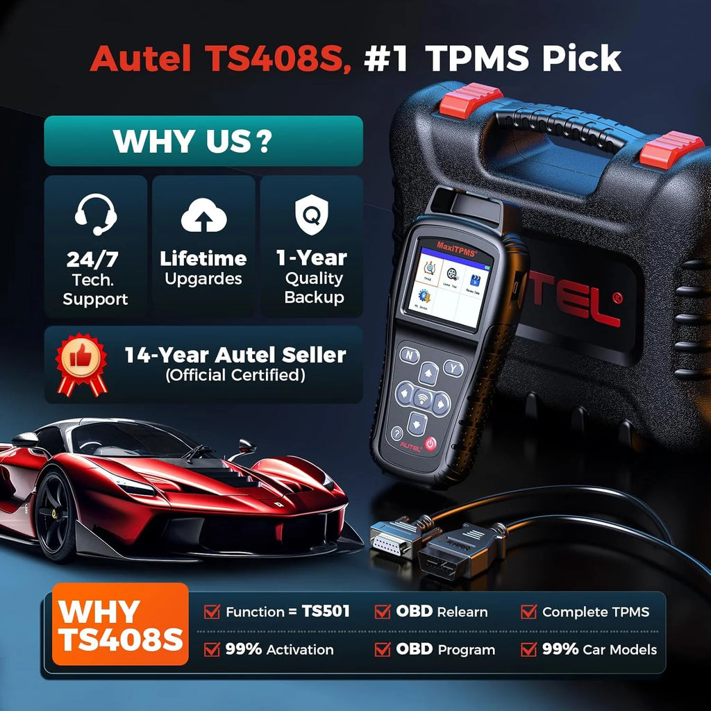 Autel MaxiTPMS TS408S, TPMS Relearn Tool Updated of TS401 TS408, OBD II Scanner, Read & Clear TPMS DTCs Relearn, Activation, TPMS Reset, Read Clear DTCs, Smae as TS501 TS601