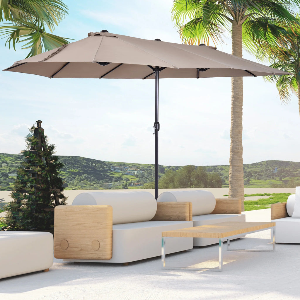 Outsunny Extra Large 15Ft Patio Umbrella,Double-Sided Outdoor Umbrella with Crank Handle and Air Vents for Backyard,Deck,Pool,Market,Gray,Gray Steel Lighting Outdoor Lighting