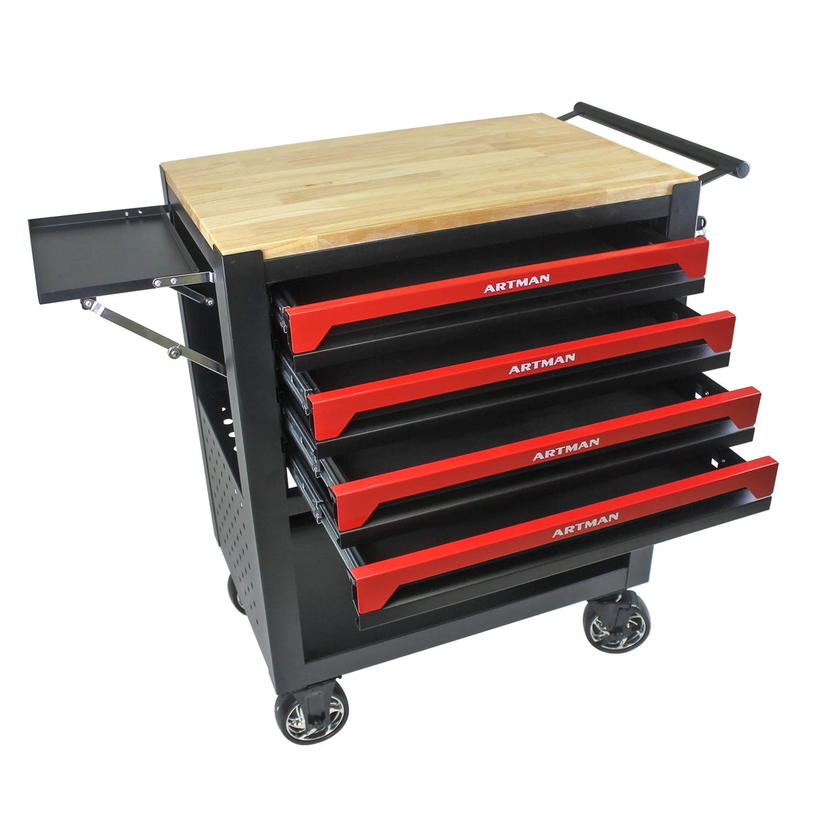 ARTMAN 4-Drawer Tool Cart with Wheels and Drawers ,Wood Top Tool Box Cart for Workshop Warehouse Garage