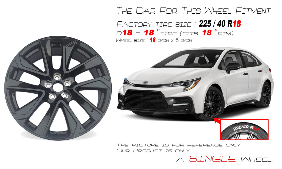 18" Single 18x8 Gloss Black Alloy Wheel For Toyota Corolla 2019-2022 OEM Design Replacement Rim