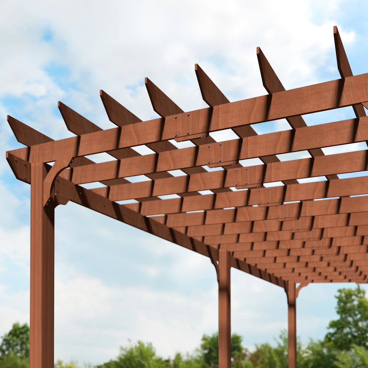 VEIKOUS 12'x10' Cedar Wood Pergola w/ Flat Roof and Ground Stakes for Outdoor Patio, Garden, Deck