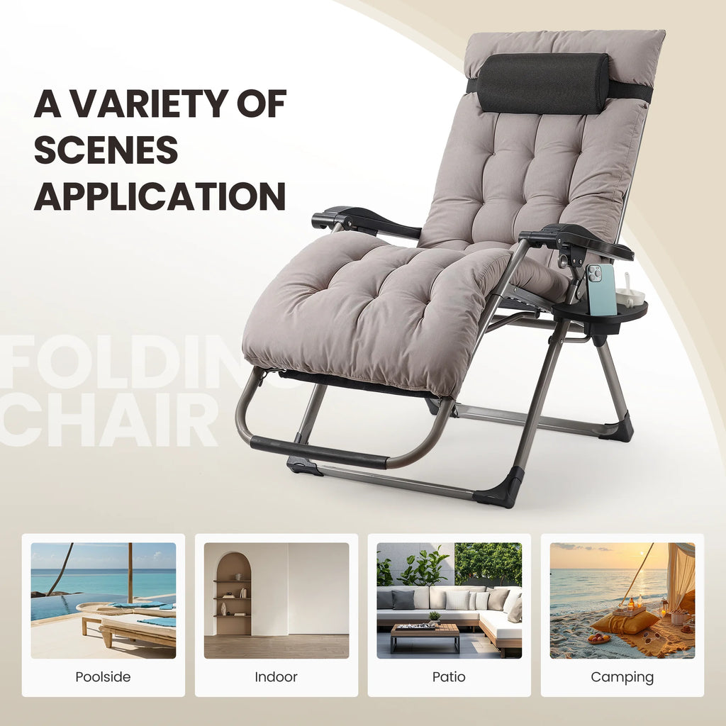 Naipo Zero Gravity Chair, Folding Adjustable Indoor Outdoor Foldable Padded Lounge Chair Reclining Lounge Chair with Removable Cushion, Headrest and Cup Holder, 353lbs