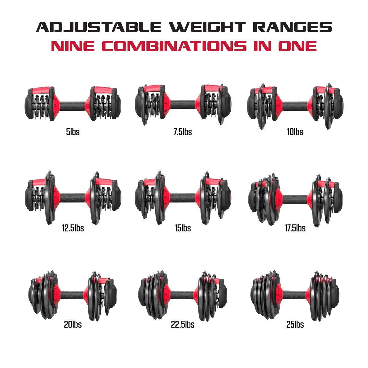 FitRx Adjustable Dumbbells 2-Pack, 25lb SmartBell Dumbbell Set with 9-in-1 Quick-Select Weights, 2.5lb Increments for Home Gym