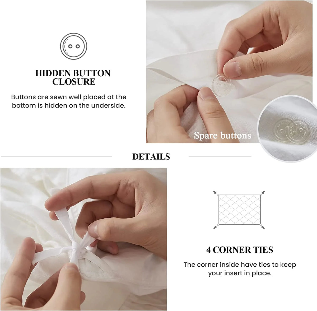 Simple&Opulence 100% Washed Linen Duvet Cover Set-3 Pieces Shabby Chic Premium Ruffled Bedding with 1 Comforter Cover and 2 Pillowshams France Flax High End Frill Sets Vintage Style(King, White)