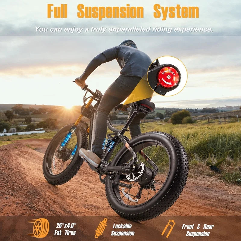 Dual Motors AWD 2000W Electric Bike for Adult 26'', UL2849 48V 30AH Removable Battery E-mountain bike 4.0 Fat Tire up to 35MPH&120Miles Long Range Off-road Ebike Beach Dual Hydraulic&Brakes E-Bicycle