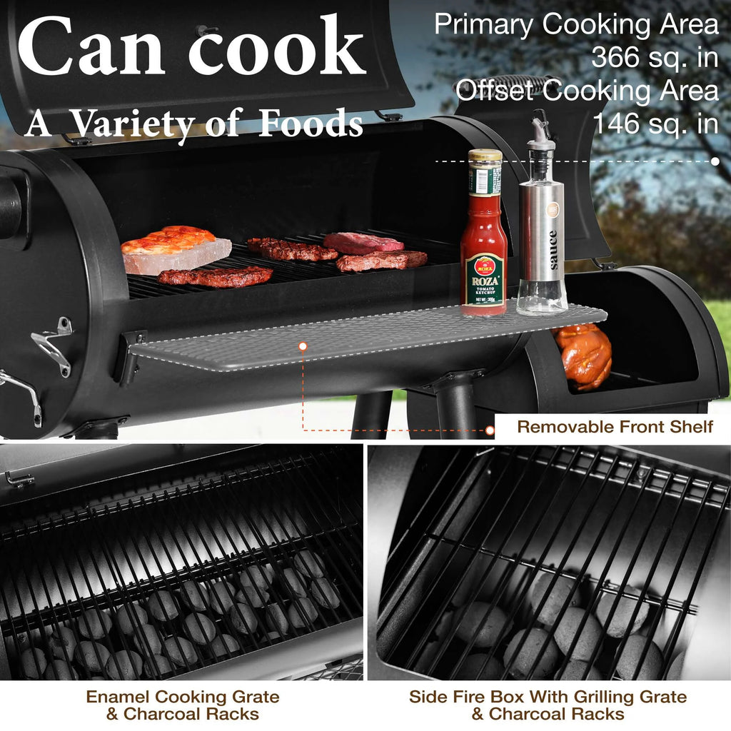 Summit Living Charcoal Grill with Offset Smoker 941 sq.in. Extra Large BBQ Grill Black