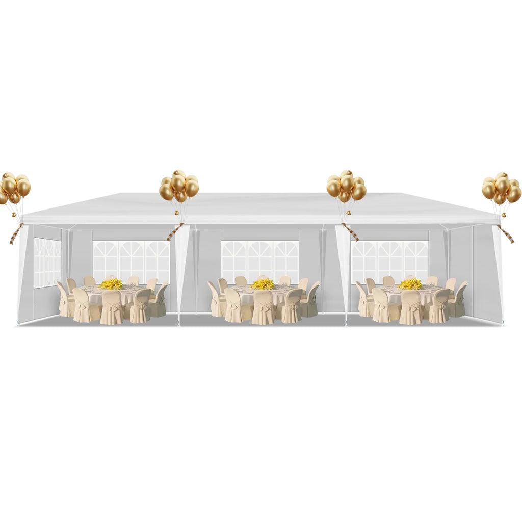 10'x30' Outdoor Party Tent with 8 Removable Sidewalls, Waterproof Canopy Patio Wedding Gazebo, White