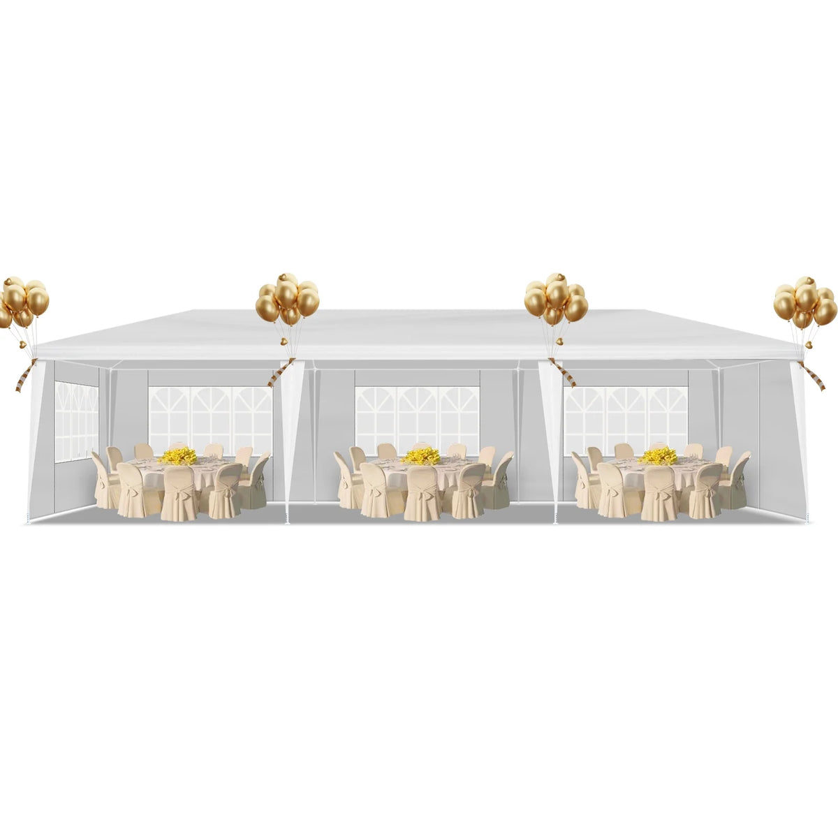 10'x30' Outdoor Party Tent with 8 Removable Sidewalls, Waterproof Canopy Patio Wedding Gazebo, White