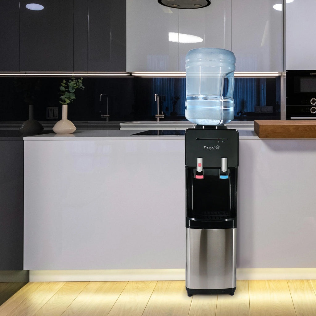 MegaChef Stainless Steel Bottom Load Hot and Cold Water Dispenser 5 Gallon Water Cooler