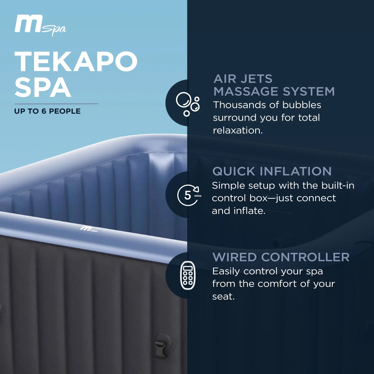 Mspa-USA 6 Person Inflatable Squared Hot Tub with Air Jets Massage System