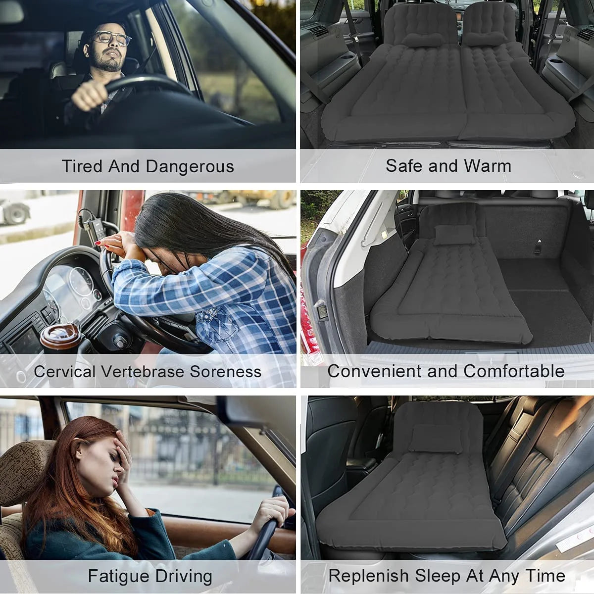 3 in 1 SUV Air Matterss | Car Mattress with Electric Air Pump-2 Support Fillers & 2 Pillows Fits SUV|MPV|Minivan for Road Trip Camping Black