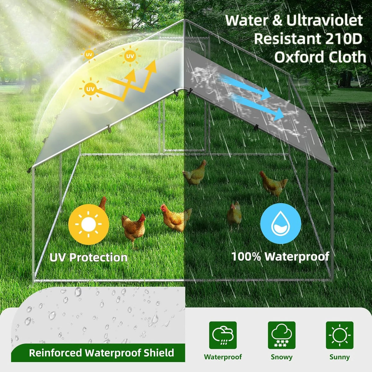 Large Metal Chicken Coop Walk-in Poultry Cage with Waterproof and UV-Resistant Cover Outdoor Chicken Run Hen Rabbit Duck House for Backyard Farm Use Spire Roof(10 W x 4.9 L x 6.4 H)