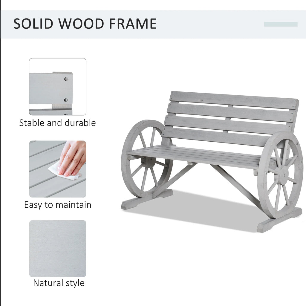 Outsunny Wooden Wagon Wheel Bench Rustic Outdoor Patio Furniture, 2-Person Seat Bench with Backrest Carbonized