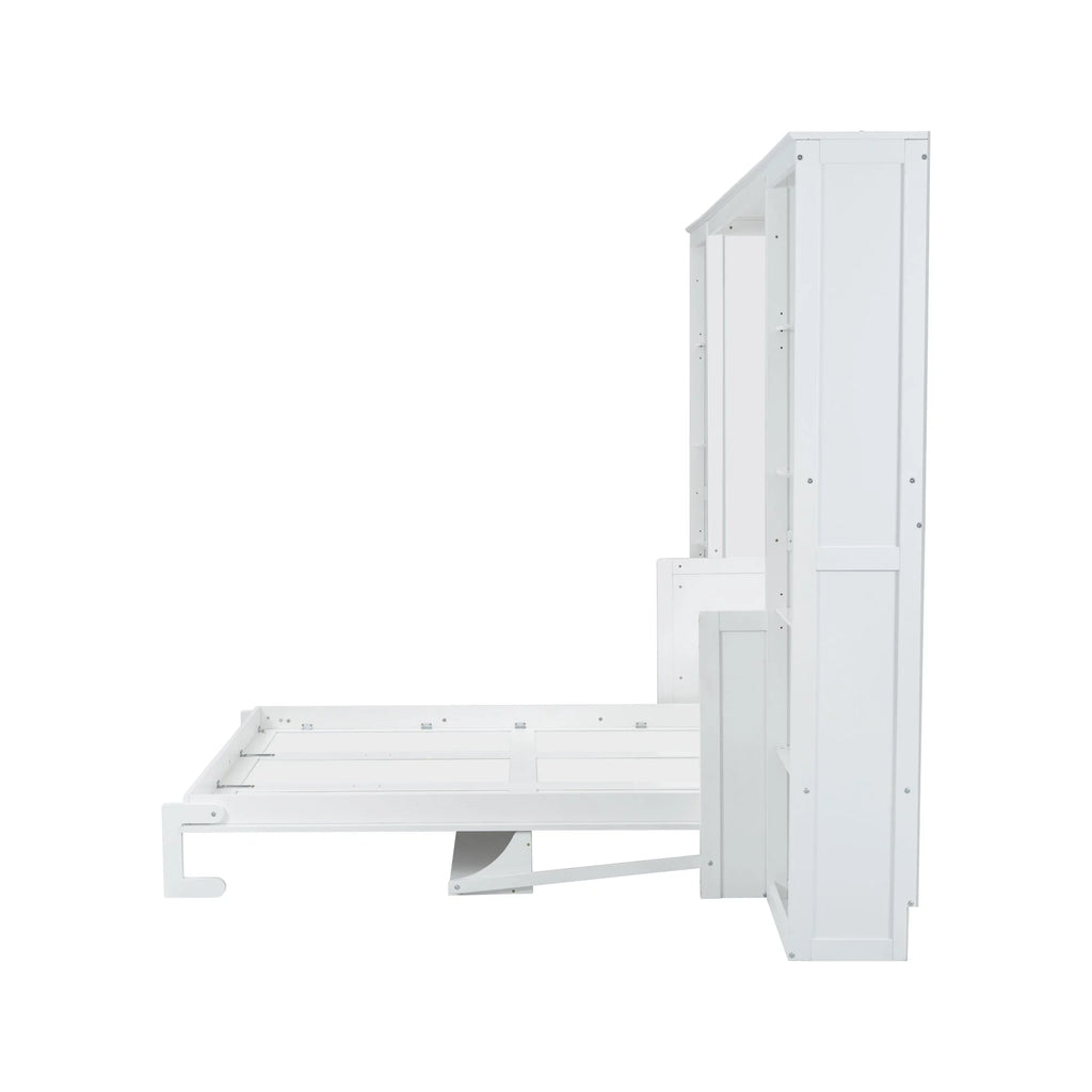 Euroco Wood Full Size Murphy Bed with Desk and Shelves, Space-Saving Wall Bed for Bedroom