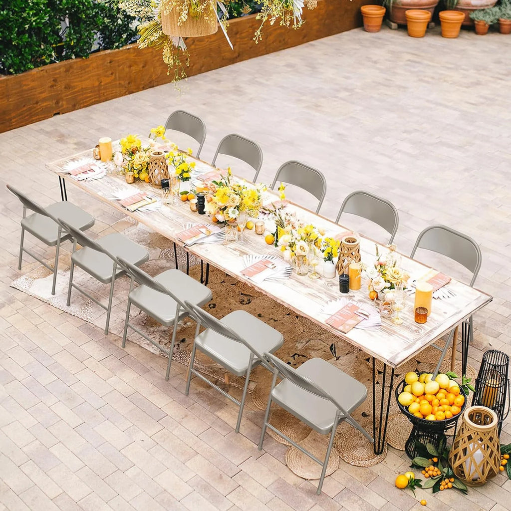VINGLI Folding Chairs All Steel Metal Frame, Capacity 350 lbs, Durable Portable and Versatile for Indoor Outdoor Use, Black, Set of 8