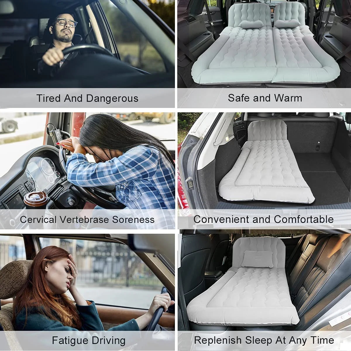 3 in 1 SUV Air Matterss | Car Mattress with Electric Air Pump-2 Support Fillers & 2 Pillows Fits SUV|MPV|Minivan for Road Trip Camping Black