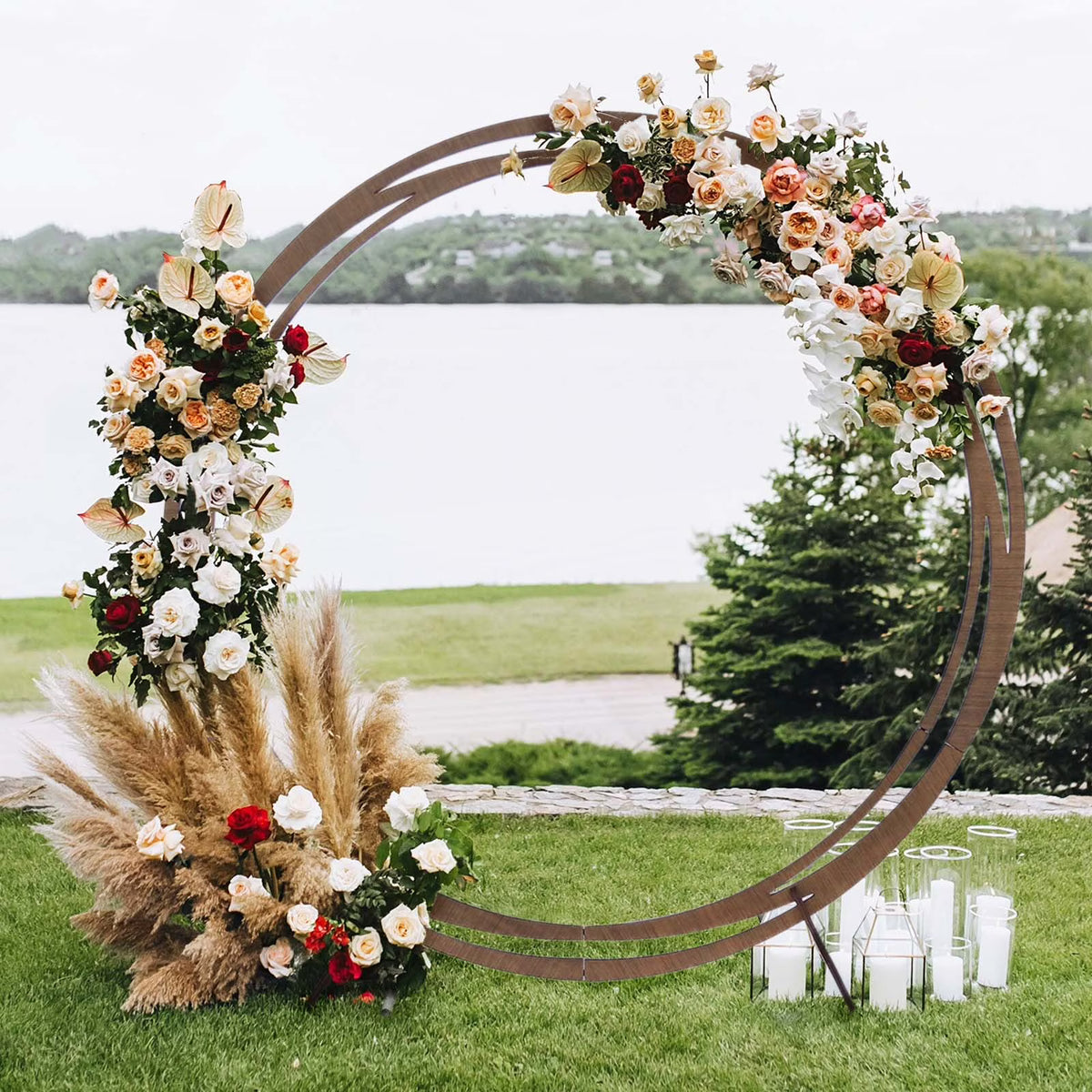 Efavormart 7FT Rustic Square Wedding Arch Wooden Backdrop Stand, Wedding Ceremony Arch - Brown