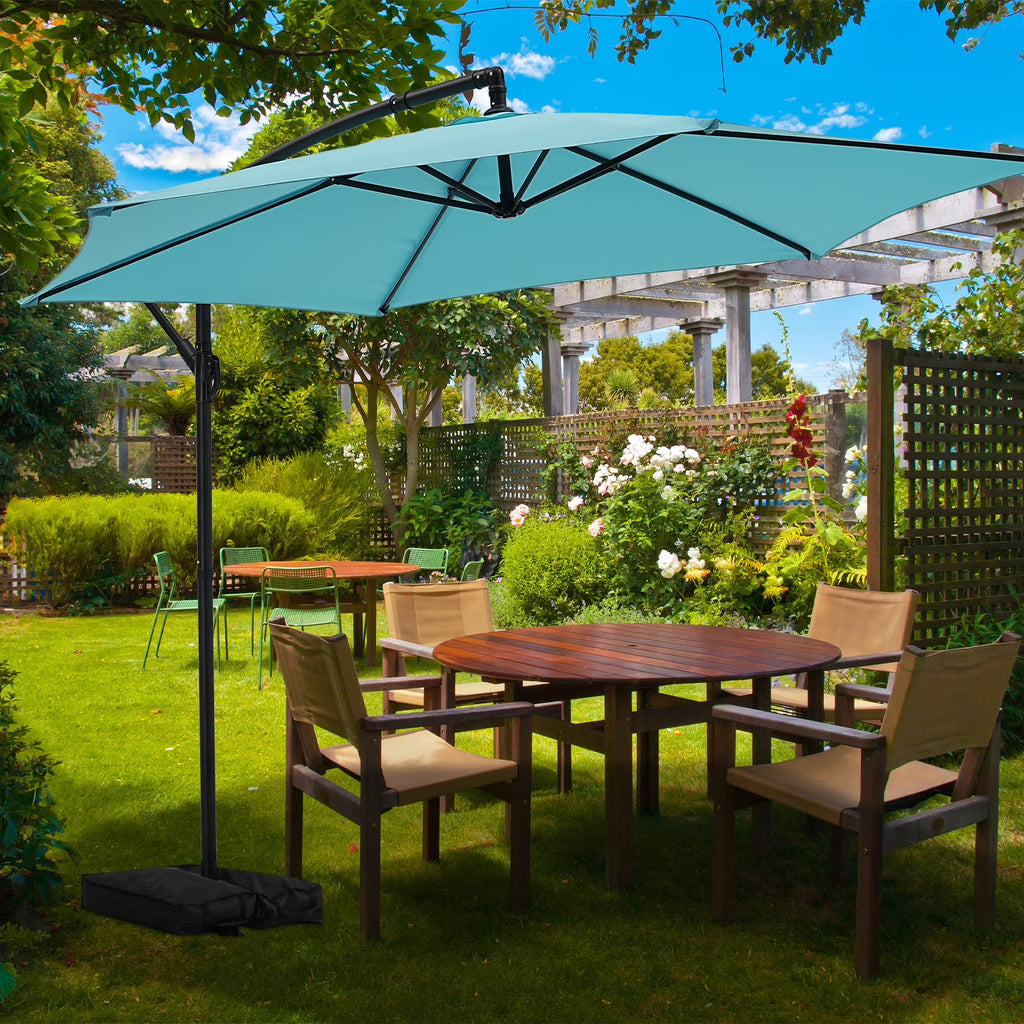 Autlaycil 10 ft Cantilever Offset Outdoor Patio Umbrella with Base Stand Rotate and Tilt, Blue