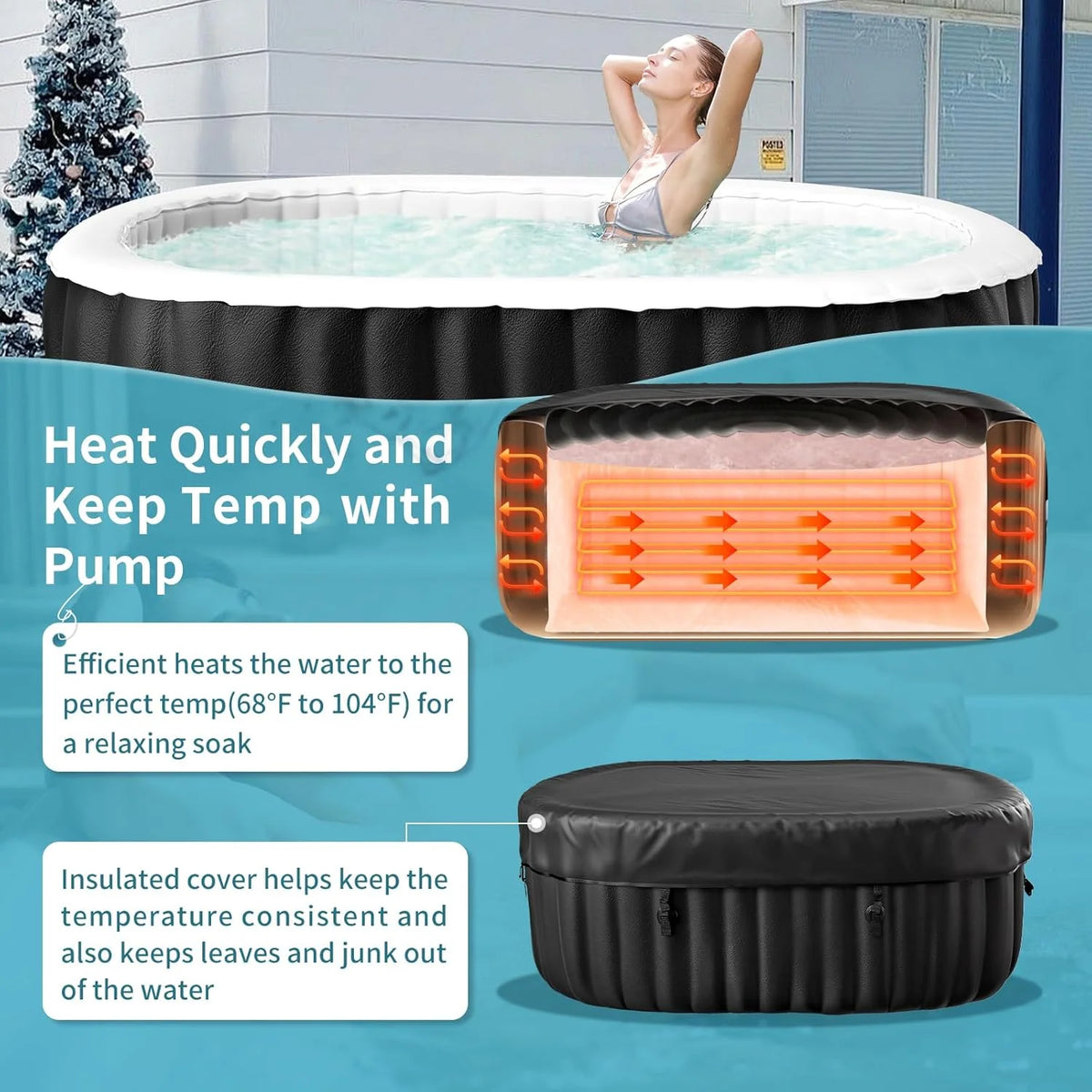 4-6 Person Inflatable Hot Tub, Large Polygon Portable Blow up Hot Tub, Leak-Proof PVC Outdoor Spa with 130 Air Jets, Insulated Cover and Heater Pump, 77 X 77 X 25