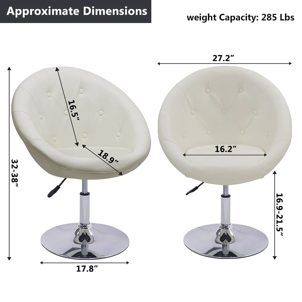 Duhome Modern Vanity Make-up Accent Chair PU Leather Desk Chair Round Swivel Tufted Adjustable Lounge Chair for Bedroom White