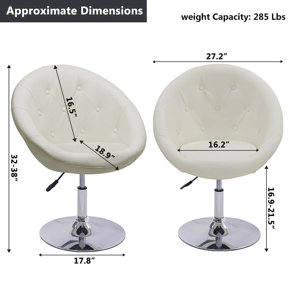Duhome Modern Vanity Make-up Accent Chair PU Leather Desk Chair Round Swivel Tufted Adjustable Lounge Chair for Bedroom White