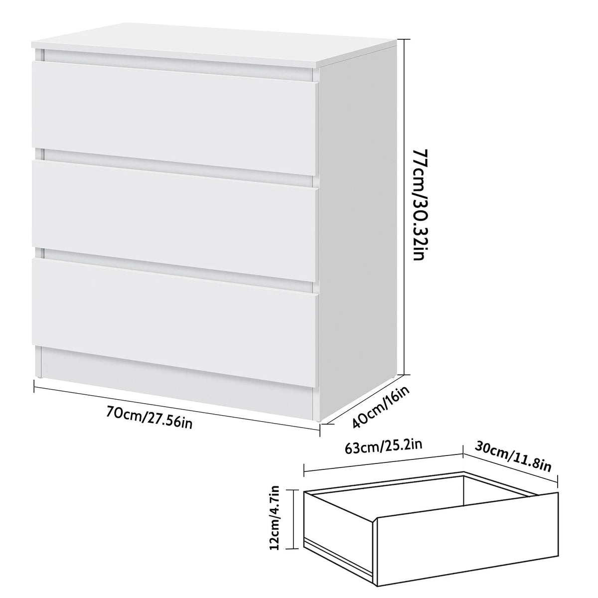 Hommpa White Dresser for Bedroom, 3 Drawers dresser for closet, Small Chests of Drawers for Adult, 30" Tall Nightstand Wood Storage Cabinet for Living Room, Hallway, Entryway