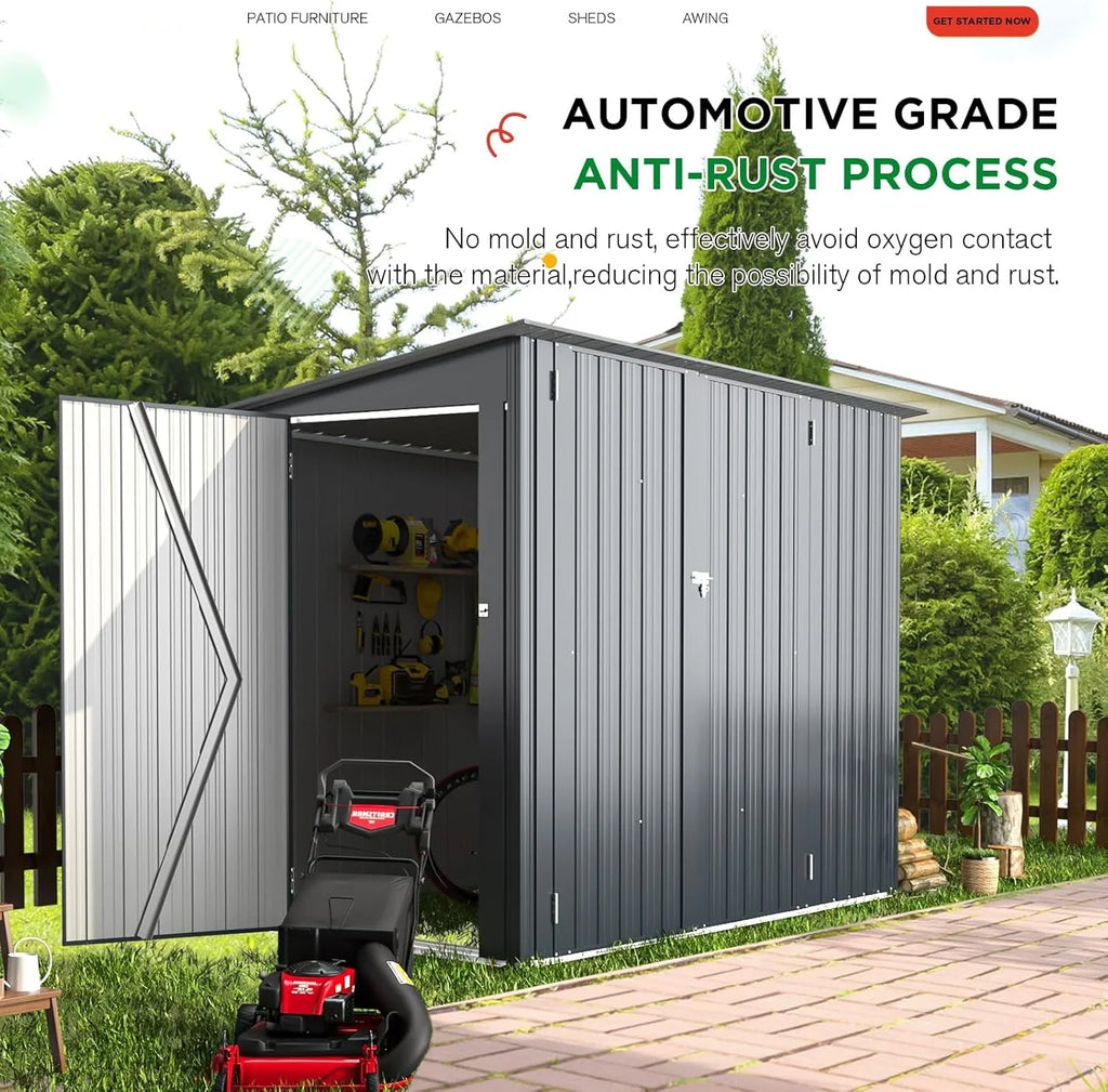 YODOLLA Outdoor Storage Shed, 3 x 7 Ft Bike Sheds & Outdoor Storage, Small Metal Outdoor Storage Cabinet for Garden