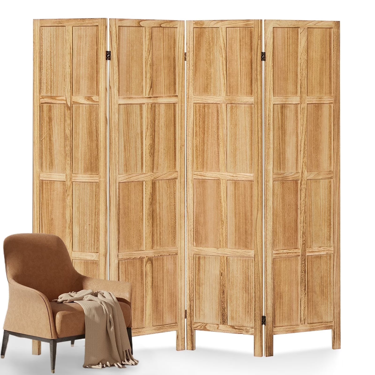 Aletheiawu 4 Panel Room Divider Wall and Folding Privacy Screens No Installation Required White