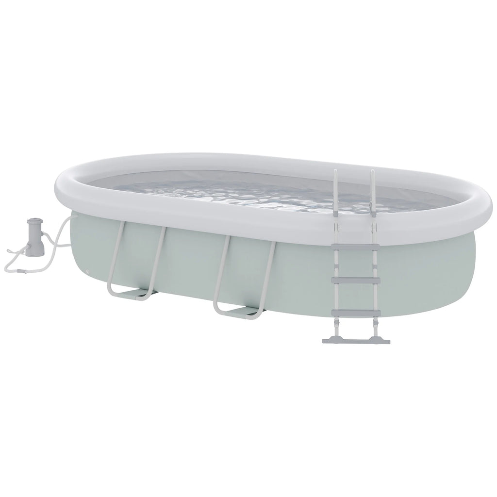 Outsunny Above Ground Swimming Pool, Semi-Inflatable Frame Pool, Brown