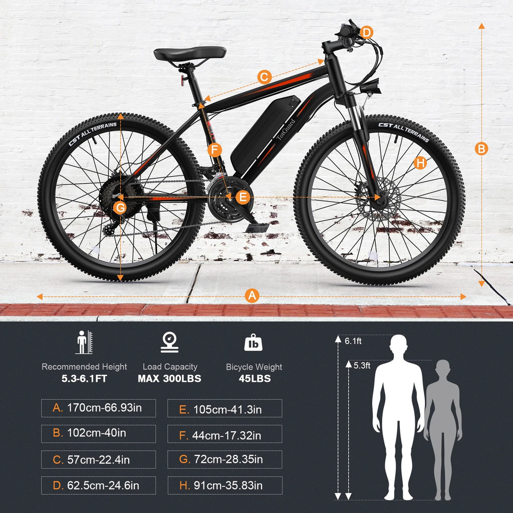 TotGuard Electric Bike for Adults, 26" Ebike 350W Adult Electric Bicycles, Electric Mountain Bike with 36V 10.4Ah Battery, Suspension Fork, Shimano 21 Speed Gears