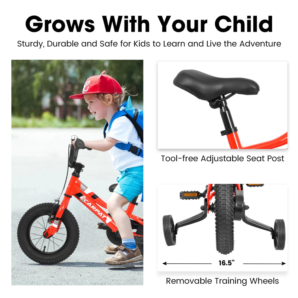 iRerts Kids Bike with Training Wheels, 18 Inch Boys Girls Bike for Kids Ages 4-9 Years Old, Children Bicycle with Front V Brake, Rear Holding Brake, Red
