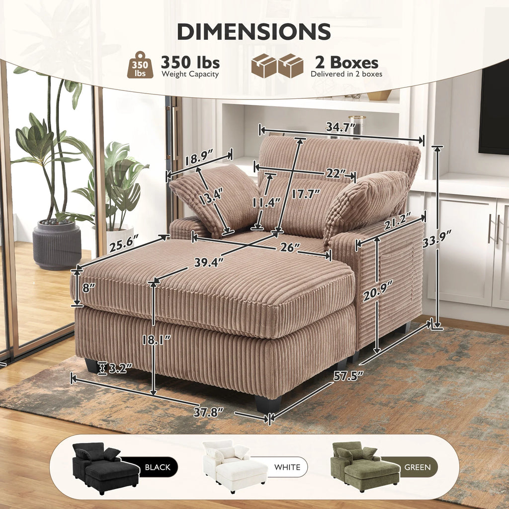 BedLuxury Oversized Accent Chair with Ottoman for Living Room,  Single Sleeper Sofa Armchair with 3 Pillows, Lounge Sofa Bed, Green